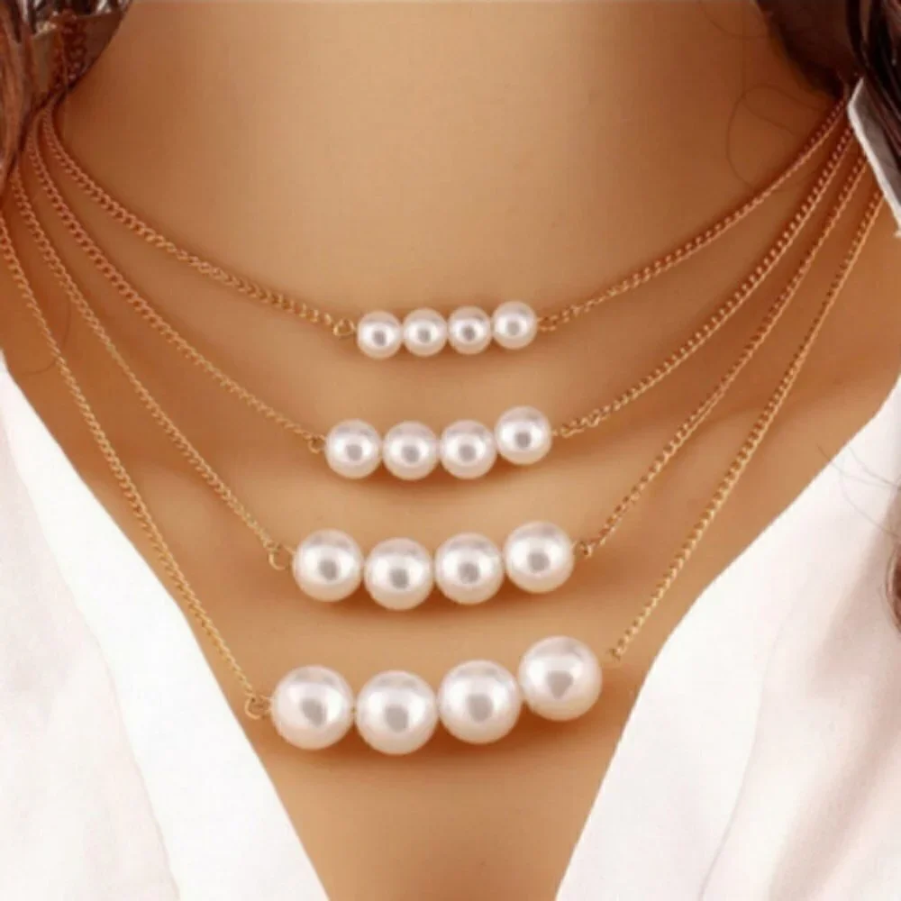 Multilayer pearl Chain Statement Necklace jewelry